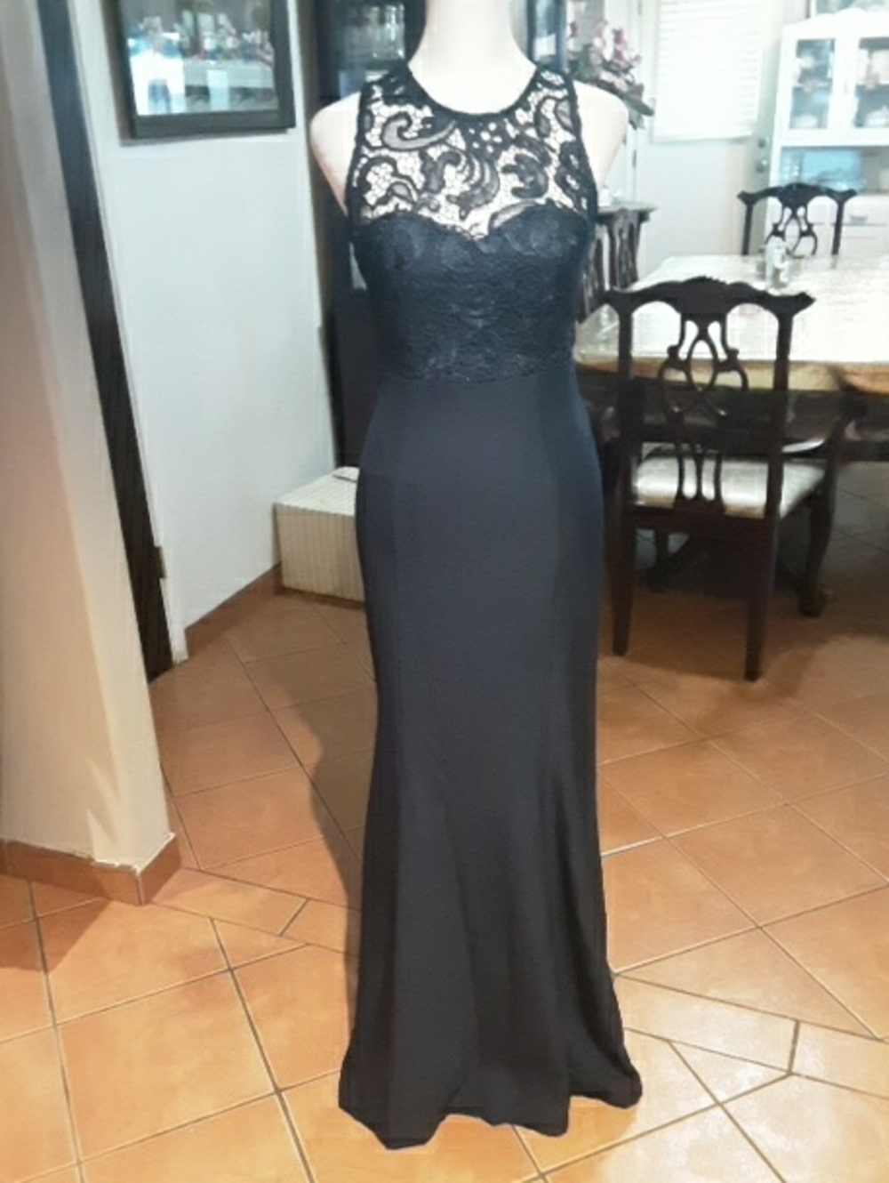 Lulu's Black Lace-Illusion Maxi Dress